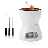 BRISKORE Keramik Fondueset Schokofondue Fondue Schokolade Schokoladenfondue, Keramikschale mit Teelichthalter und 4 Gabeln, Schoko Fondueset für Schokolade Käse Fondue Familienessen Nachtisch
