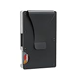 AtEaze Minimalistische Geldbörse Herren mit RFID Schutz – Slim Wallet Kartenhalter mit Geldklammer – Dünn, Kompakt & Sicher Designs | Kartenetui aus Aluminium (Schwarz)