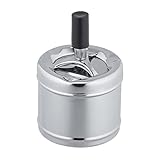 Relaxdays Aschenbecher mit Drehdeckel, Metall, draußen & drinnen, HxD: 11,5 x 8 cm, windfest, Drehaschenbecher, Silber