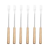 Schokoladenfonduegabel aus Edelstahl, 6-teiliges Set, Massivholzgriff, Obstgabel, Western Cream Fonduegabel