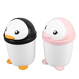 SEWACC 2 Stück Mini-Mülleimer Mit Deckel Cartoon-Pinguin Schreibtisch-Abfalleimer Kunststoff-Mülleimer Für Tisch Auto Zuhause Büro Fahrzeuggebrauch