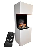 GLOW FIRE Wasserdampf Kamin Beethoven (Standkamin) - Elektrokamin mit realistischen LED 3D-Flammen, Knistereffekt & Fernbedienung, 60x170x50 cm - Opti-Myst 600 Elektro Kamin mit Holz-Deko, Weiß