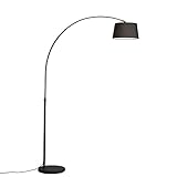 Qazqa - Moderne Bogenlampe schwarz mit schwarzem Stoffschirm - Arc Basic I Wohnzimmer - Stahl Rund - LED geeignet E27