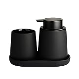 Schwarz Badezimmer Set Umlaca Bathroom Accessories,3-teiliges Zubehör Enthält 350ml Seifenspender, 320ml Zahnputzbecher und Seifenschale,Geeignet für Bad,Waschbecken,Flüssigseifenspender