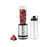 WMF Küchenminis Smoothie-to-go, Smoothie Maker klein, Mini Standmixer mit zwei Mix-/Trinkbehältern 0,6l, 300 W, edelstahl matt