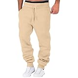 BIKETAFUWY Herrenhose Karohose Laufhose für Herren Casual Fitness mit Kordelzug, einfarbige breite Taille, breite Fleece-Sporthose Sporthose Sporthose, kaki, 56