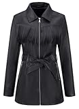 MERCH ATTIRE Damen-Westernjacke aus hochwertigem Leder, Fransenjacke mit Taillengürtel, Schwarz, Schwarz - Kunstleder, 4XL