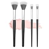 Jeffdad Rougepinsel für Make-up Wangen, Doppelwolle Blush Make-up Staubpinsel Weiches Puder Make-up Pinsel Flacher Detailmischung lose Puderbürste Highlight Konturpinsel(4 Stück Schwarz)