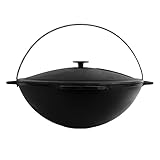 4BIG.fun Gusseisen Kazan 12 L Schwenktopf Kasan mit Deckel aus Gusseisen Wokpfanne Grill Cast Iron Campingtopf Kessel Asia Wok Traditioneller Gusstopf Grillwok