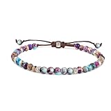 Generisch Damen Yoga Armband, 4mm Edelstein Damen Armbänder Verstellbar Naturstein Armband Kristall Perlen Armbänder für Frauen Mädchen, 17-29cm (Jaspis(Lila))