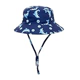 YAMEIZE Sommerhut für Kinder, Jungen, Mädchen, niedlicher Fischerhut mit LSF 50+, mit Riemen, verstellbar, Sonne, Strand, Outdoor, Blauer Fisch, 48 cm, S