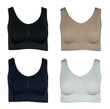 J-Line 4er Damen Komfort Bustier Schlaf BH ohne Bügel nahtlos Soft Bra Bralette, Größe:2XL, Farbe:Weiß