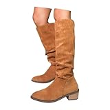 Memmyly Hohe Stiefel für Damen, Winter, Cowgirl, Reitstiefel, Santiag, Western, Fantasie, klassisch, hohe Stiefel, Disco, mittelalterlich, lang, Herbst, Overknee, Vintage, Braun, Schuhe Chic