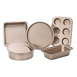 BYYLECL 5-teiliges Backset, antihaftbeschichtetes Backformen-Set mit abnehmbarem Boden, antihaftbeschichtetes Backgeschirr-Set, goldfarben