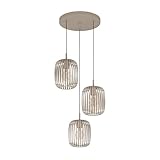 EGLO Pendellampe Romazzina, 3-flammige Pendelleuchte über Esstisch, runde Hängeleuchte aus Metall in Sandfarben, Hängelampe mit E27 Fassung, Ø 46 cm