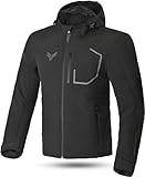 MCW Gear Schwarze Kapuzen-Motorradjacke eingeführt, wasserdicht, Urban Vector Softshell-Motorrad-Kapuzenpullover mit CE-Level 2 Armors Reißverschluss, Schwarz , M