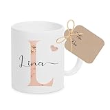 Manufaktur Liebevoll Buchstaben Tasse personalisiert Tasse mit Namen Tasse personalisiert Name mit Buchstabe Monogramm Geschenk Frau Namenstasse Rosa Keramik