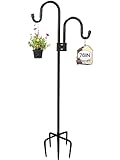 ADTSADDTO Garden Schäferhaken,193cm Garten Doppelhaken Mit 5 Prong Base Shepherds Crook Hook FÜR Solarleuchten, Pflanzenkörbe, Laternen, Vogelhäuschen