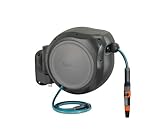 GARDENA 20502 Gartenschlauchtrommel, einziehbar, 75' x 1/5.1 cm Schlauch, Wandmontage, automatisches Einziehen & Längenverriegelung für einfache Bewässerung, robuste Schwenkhalterung 180°, inklusive