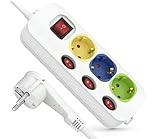 Steckdosenleiste 3-Fach，Steckdosenleiste einzeln schaltbar mit 3 m Verlängerungskabel, Mehrfachsteckdose mit Schalter und Kindersicherung für Wohnzimmer Schlafzimmer Küche Arbeitszimmer Büro