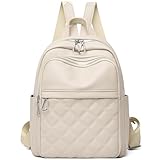Travistar Rucksack Damen Elegant Kleiner Damenrucksack PU Leder Cityrucksack Modern Rucksackhandtaschen Wasserdicht Schulrucksack Anti Diebstahl Tagesrucksack für Reisen, Arbeit, Schule (Beige)