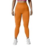 Damen-Yogahose mit Taschen, Trainingsanzug für Damen, einfarbig, sexy, schmale Passform, Sporthose, hohe Taille, postraffende Hose, Fitnesshose für Damen, orange, M