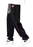 PADOLA Cordhose Herren gefütterte Jogginghose Elastische Taille mit Kordelzug Fleece Thermohose Slim Fit Winterhose Warme Trainingshose mit geradem Bein Freizeithose Outdoorhosen (Schwarz, L)