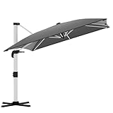 TRIUMPHKEY Sonnenschirm Balkon 300x400x260 cm Aluminium Freischwingender Sonnenschirm mit Kurbel Wasserdichter Gartenschirm, UV50+ Sonnenschutz, 360° drehbar, Grau