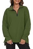 APEIYU Damen-Sweatshirt, langärmelig, Tops für Damen, Sweatshirts, lockeres Revers, Reißverschluss, Sweatshirts, lässiger Pullover, Tops, olivgrün, M