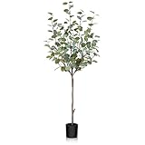 Fopamtri Künstliche Eukalyptus 120cm Künstliche Pflanze Eukalyptus Deko für Drinnen Draußen Modern Decor Kunstpflanzen Plastikpflanzen im Topf für Home Schlafzimmer Büro Garten (1 Stück)