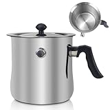 RANJIMA Milchtopf Doppelwandig, 1.5L Edelstahl Milchtopf mit Deckel Ø16.5cm Milchkochtopf mit Pfeife & Rutschfester Kunststoffgriff, Simmertopf Kochtopf Wasserbad Schmelztopf für Gas Elektro Induktion