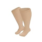 YCBMINGCAN in Übergröße für Damen und Herren, kniehohe Stützstrümpfe mit breiter Wade Schwarze Socken Damen 39-42 Herren Strümpfe Schwarz (Beige, XXXL)