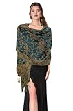 PASKMLNA Damen Paisley Pashmina-Schal, Blaugrünes Paisleymuster, Large