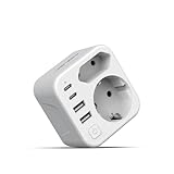 Schweiz Reiseadapter, JSVER DE auf Schweiz Adapter/EU auf Schweiz Reiseadapter mit USB C&2 USB A Steckdosenadapter, 2 Fach Typ J Reisestecker für Schweiz,Malediven,Ruanda,Liechtenstein,Madagaskar-Weiß