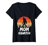 Damen Lustiger Mom Squatch Sasquatch Yeti oder Bigfoot Mommy Humor T-Shirt mit V-Ausschnitt