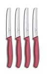 Victorinox Swiss Classic Frühstücksmesser, Brötchenmesser, Set 4teilig, Scharfe Klinge, Wellenschliff, 11 cm, Rostfreier Stahl, Rot