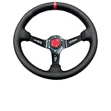 Lenkrad Auto, Auto Lenkrad Universal Lederlenkrad 13 Zoll Tiefe Lenkrad Accesorios Auto(Red)