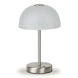 KHG LED-Tischleuchte in silberfarbe mit Alabasterglas-Schirm - 3-Stufen Touchdimmer - Warmweißes Licht - Kompakte Schreibtischlampe für Wohn- und Arbeitszimmer - Energieeffizient und modern