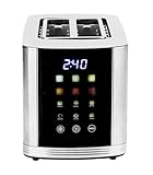 EMERIO Edelstahl Toaster mit großem FARB Display | Touch | 2 Toastschlitze | Zentrierautomatik | Krümelschublade | Abbruch/Auftauen/Erwärmen | 6 Bräunungsstufen | Brötchenaufsatz | 800W | TO-132888