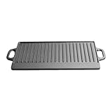 Aublinto Gusseisen Grillplatte reversibler Kochgrill Grillpfanne multifunktional Gusswendeplatte für offenes Feuer Gasgrill Ofen Holzkohlegrill