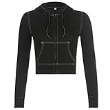 LNSIN Mantel Ästhetische Frauen Langarm Crop Tops mit Taschen y2k Grunge Reißverschluss Kapuzenjacke Streetwear