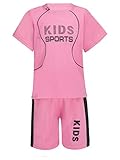 Aiihoo Kinder Jungen Trainingsanzug Sportanzug Set Kurzarm Sportshirt mit Sportshorts Mädchen Jogginganzug Sommer Sportkleidung X Rosa 122-128