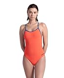 arena MaxLife Einteiliger Badeanzug mit Spitzenrückseite für Damen, Cosmo Hot Coral / Blau, XXS