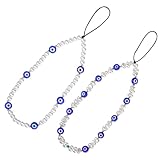 VILLCASE 2 Stück Telefon Lanyard mit Bösem Blick Perlen Leichter Kurzer Handyanhänger zum Umhängen Vielseitiger Schmuck für Handy Rucksack Schlüsselbund Schützende Dekoration