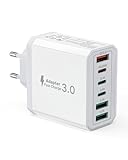 USB C Ladegerät, 6 Ports USB C Stecker Ladegerät Mehrfach mit PD 25W und QC 3.0 Ladeadapter, 40W Netzteil Schnellladegerät Ladestecker für iPhone 15 Pro Max 14 Plus 13 12 11 SE XR XS 8, iPad, Samsung