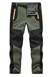 donhobo Herren Outdoorhose Wanderhose Trekkinghose Softshellhose Wasserdicht Winddicht Warm Gefüttert Winterhose Skihosen (Armeegrün, M)