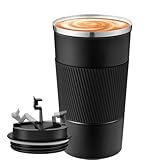 TTSTOIEE thermobecher 510ml/17oz,kaffee to go Kühlung und Heizung Portable，rostfreie Stähle Doppelwandig Vakuumisolierter Kaffee Und Teebecher (Schwarz)