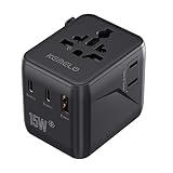 5 in 1 Reiseadapter Weltweit,Universal Adapter mit USB A,USB C,1 Weltweit Steckdose und 1 USA/JP Steckdose,Travel Reisestecker Internationaler Steckdosenadapter für EU USA UK Canada Japan Australien