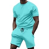 Generisch 2 Teiler Herren Sommer,Herren Schlafanzug Kurz Cozy Men's Modal Pyjama Set Short Sleepwear Short Sleeve Top Trousers Leisure Summer Loungewear Soft Pyjamas Pj Sets with Pockets