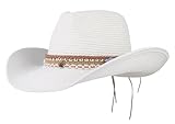 EOZY Damern Strohhut Breite Krempe Cowboyhut Sommer Sonnenhut Strandhut (Weiß, One Size)